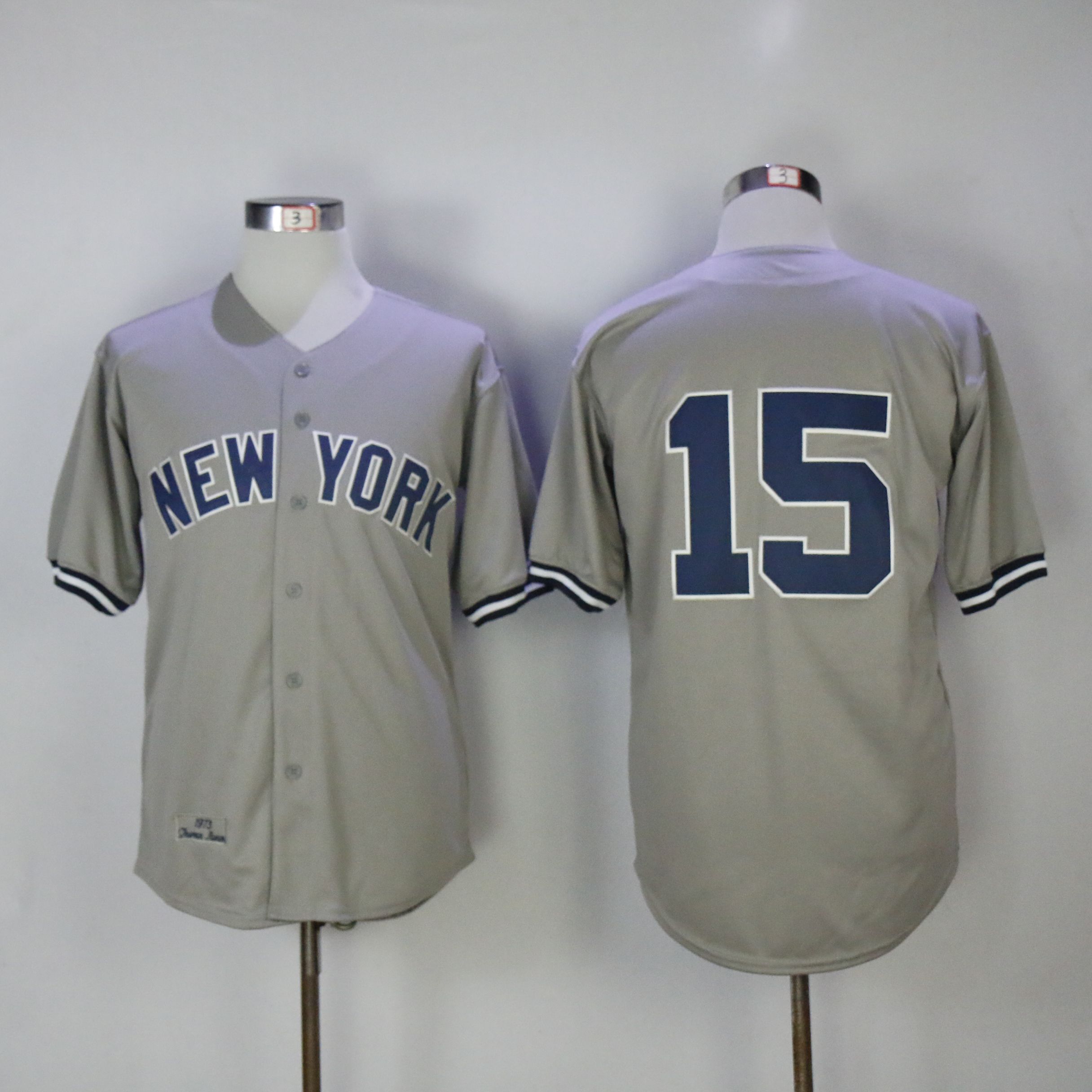 Men New York Yankees #15 No name Grey Throwback MLB Jerseys